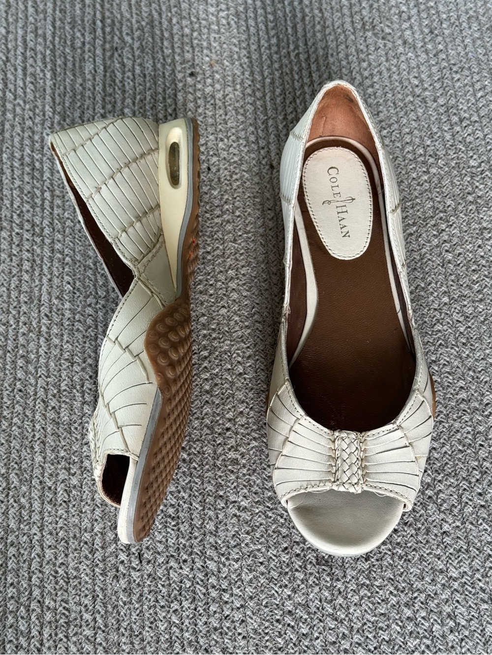 Cole Haan Women's White Woven Peep-Toe Wedge Sandals
